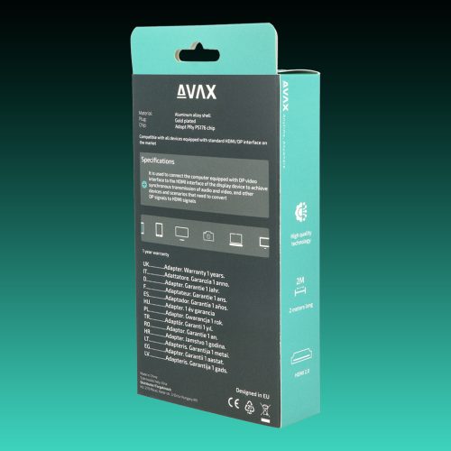 AVAX AV601 Displayport-HDMI 2.0 4K/60Hz AV kábel, 2 méter