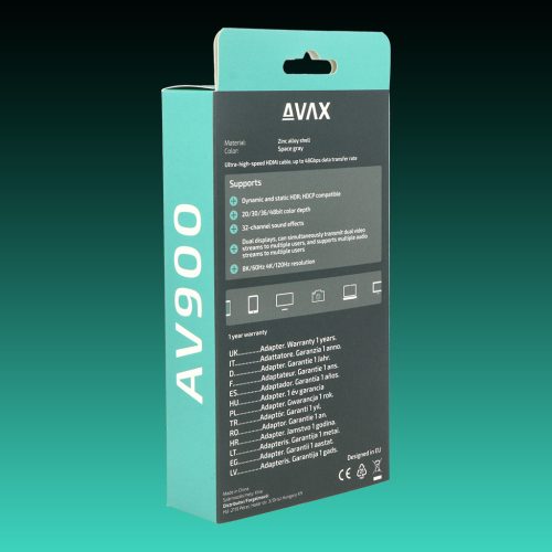 AVAX AV900 PRIME 2.1 HDMI 8K/60Hz Ultra vékony cink ötvözetű sodorszálas kábel, asztroszürke
