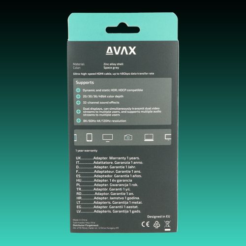 AVAX AV900 PRIME 2.1 HDMI 8K/60Hz Ultra vékony cink ötvözetű sodorszálas kábel, asztroszürke