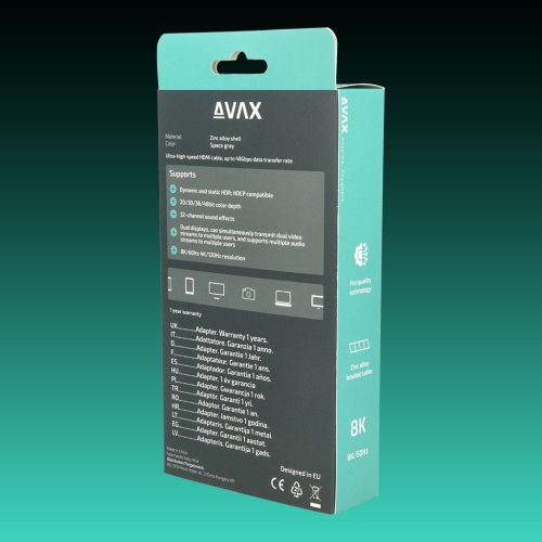 AVAX AV900 PRIME 2.1 HDMI 8K/60Hz Ultra vékony cink ötvözetű sodorszálas kábel, asztroszürke