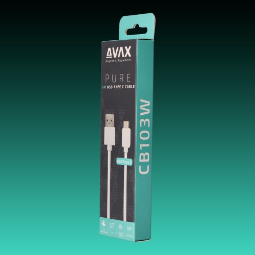 AVAX CB-103W PURE USB A-Type C 1m kábel 2.1A, fehér