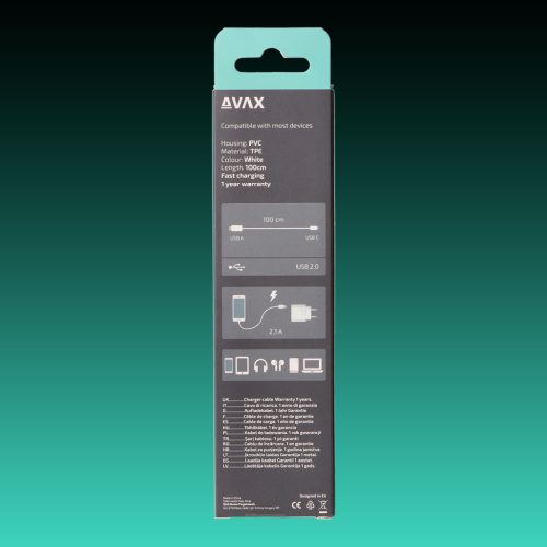AVAX CB-103W PURE USB A-Type C 1m kábel 2.1A, fehér