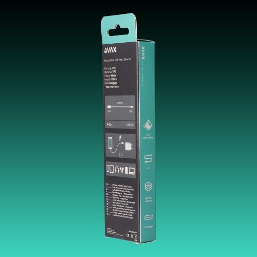 AVAX CB-103W PURE USB A-Type C 1m kábel 2.1A, fehér