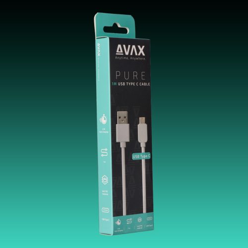 AVAX CB-103W PURE USB A-Type C 1m kábel 2.1A, fehér