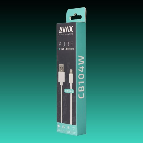 AVAX CB-104W PURE USB A-Lightning 1m kábel 2.1A, fehér