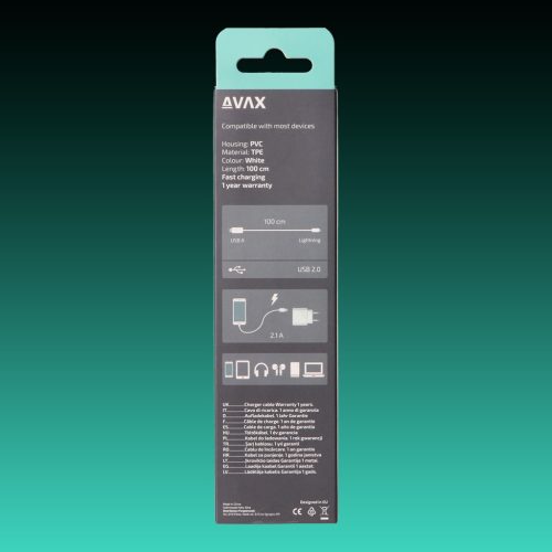 AVAX CB-104W PURE USB A-Lightning 1m kábel 2.1A, fehér