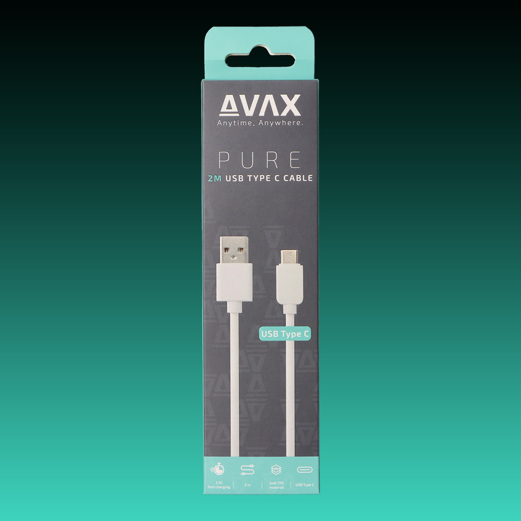 Pure Usb AVAX CB123W PURE USB A - USB-C kábel 2.1A, 2m fehér