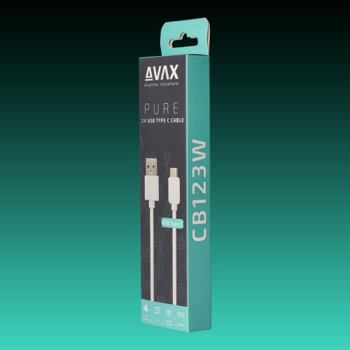 AVAX CB-123W PURE USB A-Type C 2m kábel 2.1A, fehér