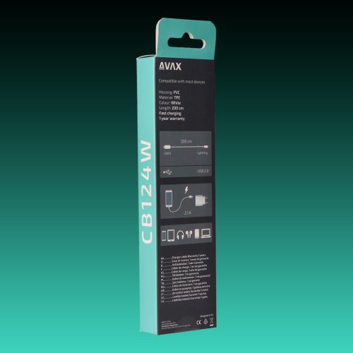 AVAX CB-124W PURE USB A-Lightning 2m kábel 2.1A, fehér