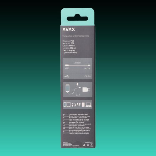AVAX CB-124W PURE USB A-Lightning 2m kábel 2.1A, fehér
