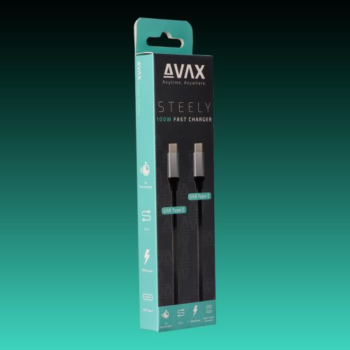 AVAX CB-303G STEELY Type C-Type C 100W, 1.5m gyorstöltő, sodorszálas kábel, 3A, acélszürke