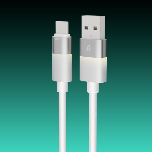 AVAX CB312 GLOWY 18W USB-A - USB-C gyorstöltő kábel 1m, fehér