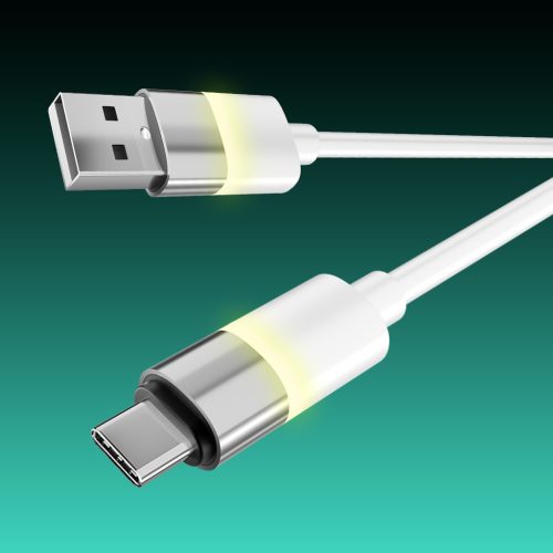 AVAX CB313 GLOWY 18W USB-A - USB-C gyorstöltő kábel 2m, fehér