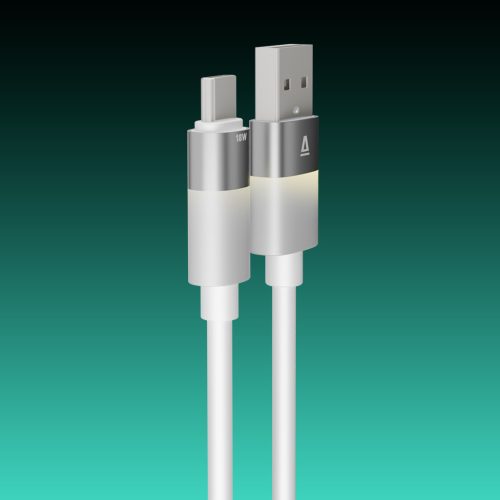 AVAX CB313 GLOWY 18W USB-A - USB-C gyorstöltő kábel 2m, fehér