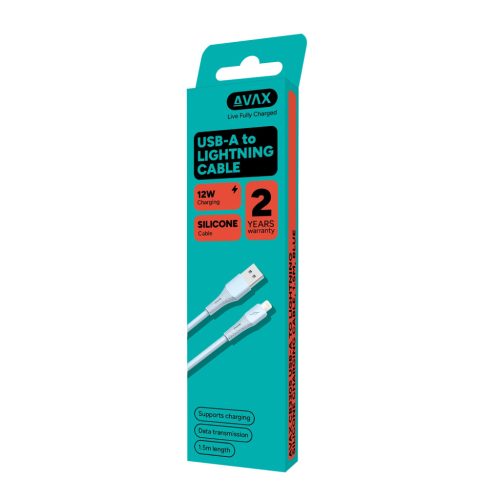 AVAX CB3305 USB-A–Lightning szilikon töltőkábel 1.5 m, világoskék