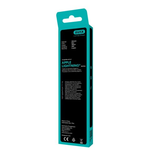 AVAX CB3305 USB-A–Lightning szilikon töltőkábel 1.5 m, világoskék