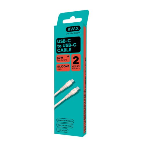 AVAX CB3309 60W USB-C gyorstöltő szilikon kábel 1.5 m, rózsaszín