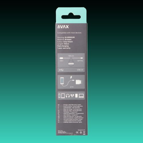 AVAX CB-401G STEELY USB A-Lightning 20W, 1.5m gyorstöltő, sodorszálas kábel, 3A, acélszürke