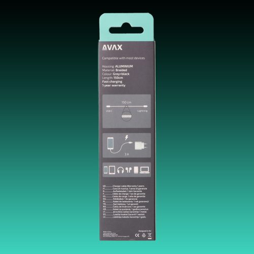 AVAX CB-402G STEELY Type C-Lightning 20W, 1.5m gyorstöltő, sodorszálas kábel, 3A, acélszürke