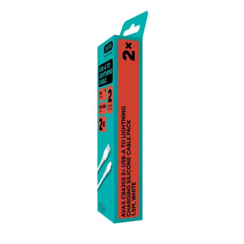 AVAX CB4302 2x USB-A–Lightning szilikon töltőkábel csomag 1.5 m, fehér