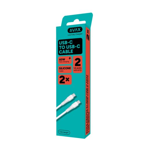 AVAX CB4303 2x 60W USB-C gyorstöltő szilikon kábel csomag 1.5 m, fehér