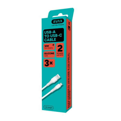 AVAX CB4305 3x 18W USB-A–USB-C gyorstöltő szilikon kábel csomag 1.5 m, fehér