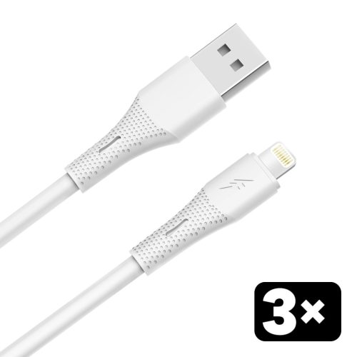 AVAX CB4306 3x USB-A–Lightning szilikon töltőkábel csomag 1.5 m, fehér