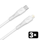 AVAX CB4308 3x 27W USB-C–Lightning szilikon töltőkábel csomag 1.5 m, fehér