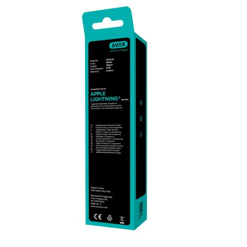 AVAX CB4308 3x 27W USB-C–Lightning szilikon töltőkábel csomag 1.5 m, fehér