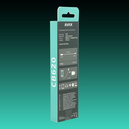 AVAX CB620 CREAMY+ USB A-Type C 2.4A, 1.5m gyorstöltő kábel, fehér-roséarany