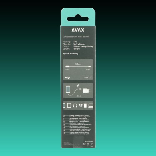 AVAX CB620 CREAMY+ USB A-Type C 2.4A, 1.5m gyorstöltő kábel, fehér-roséarany