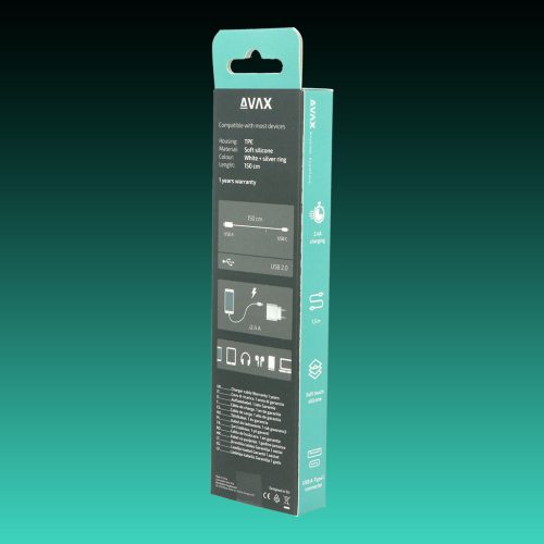 AVAX CB621 CREAMY+ USB A-Type C 2.4A, 1.5m gyorstöltő kábel, fehér-ezüst