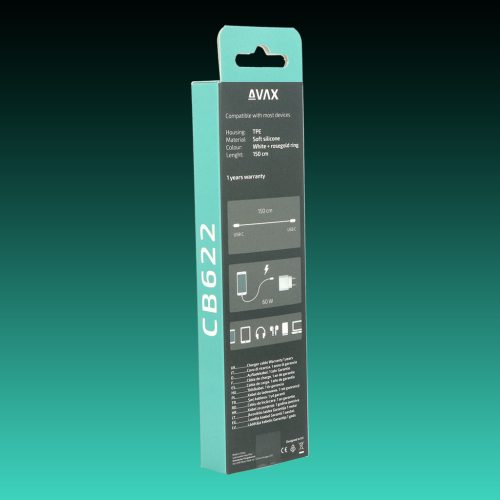 AVAX CB622 CREAMY+ Type C-Type C 60W, 1.5m gyorstöltő kábel, fehér-roséarany