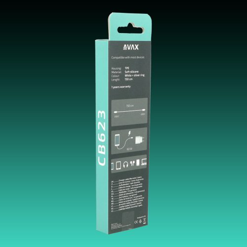 AVAX CB623 CREAMY+ Type C-Type C 60W, 1.5m gyorstöltő kábel, fehér-ezüst