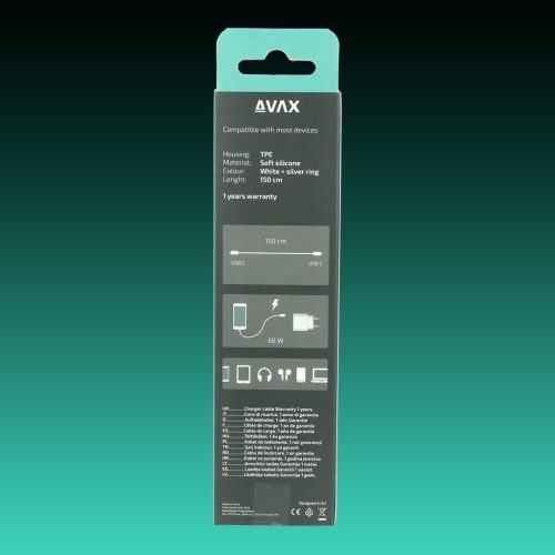 AVAX CB623 CREAMY+ Type C-Type C 60W, 1.5m gyorstöltő kábel, fehér-ezüst