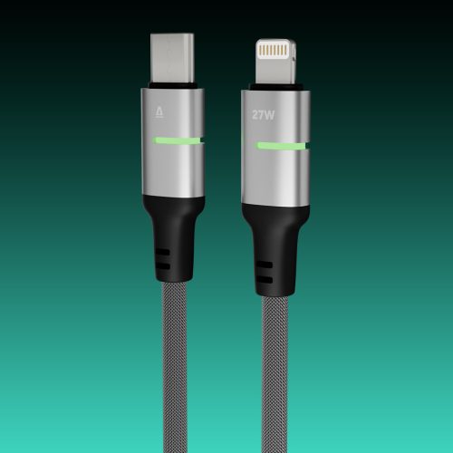 AVAX CB635 STEELY LED 27W USB-C – Lightning gyorstöltő kábel, fonott 1m, fekete