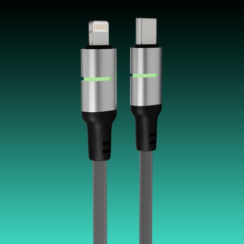 AVAX CB635 STEELY LED 27W USB-C – Lightning gyorstöltő kábel, fonott 1m, fekete