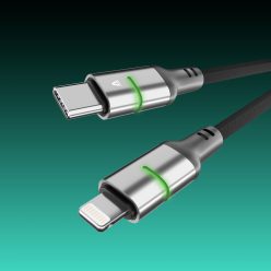   AVAX CB637 STEELY LED 27W USB-C – Lightning gyorstöltő kábel, fonott 3m, fekete