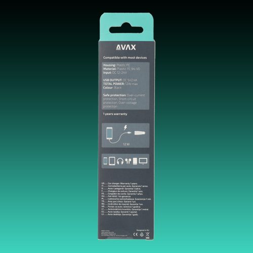 AVAX CC301B CARLY 12W Autós töltő 2x USB A, fekete