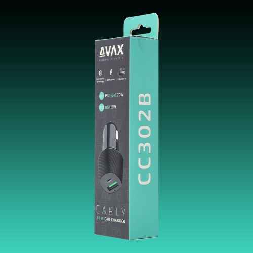 AVAX CC302B CARLY 20W Autós töltő USB A (QC)+Type C (PD), fekete