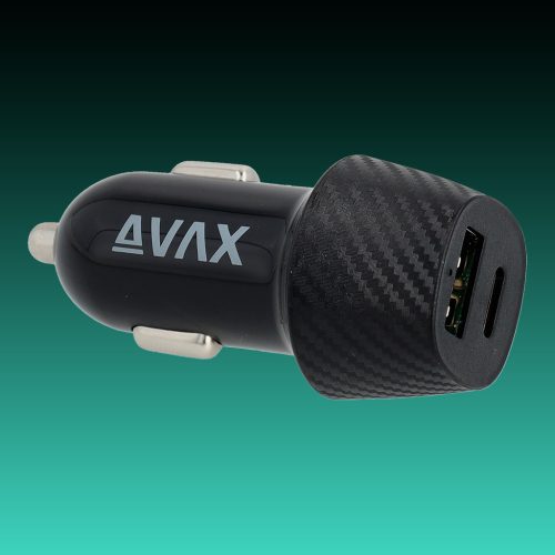 AVAX CC302B CARLY 20W Autós töltő USB A (QC)+Type C (PD), fekete