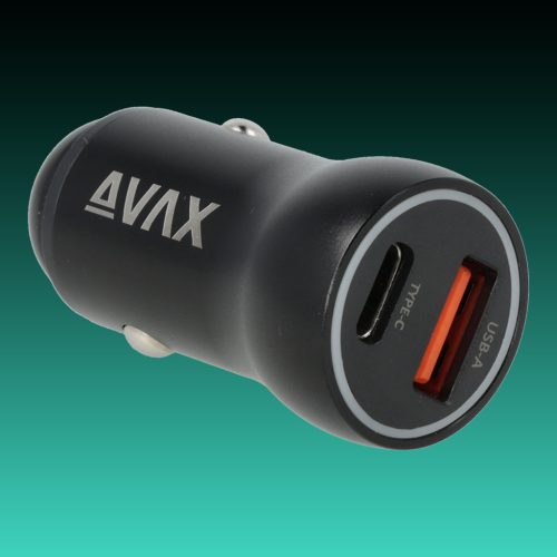 AVAX CC601B CARLY+ 40W Gyors autós töltő USB A (QC)+Type C (PD), fekete