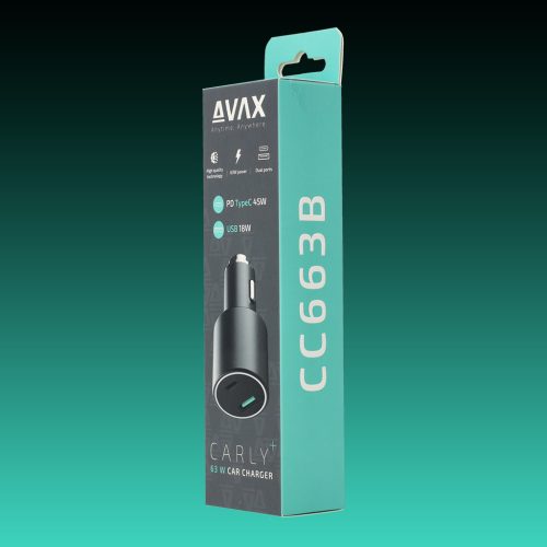 AVAX CC663B CARLY+ 63W Autós töltő USB A (QC)+Type C (PD), fekete