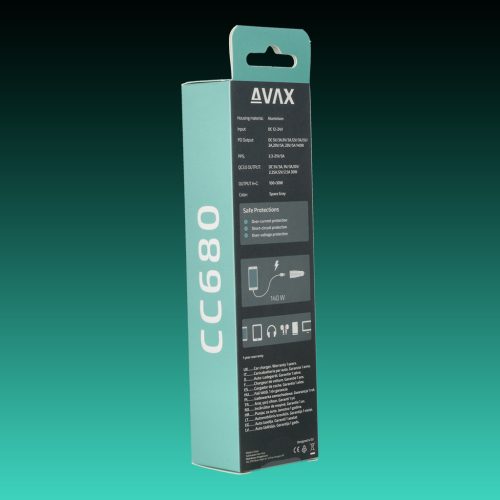 AVAX CC680B CARLY+ 140W Autós töltő USB A+Type C (PD3.1), fekete