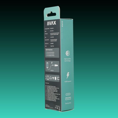 AVAX CC680B CARLY+ 140W Autós töltő USB A+Type C (PD3.1), fekete
