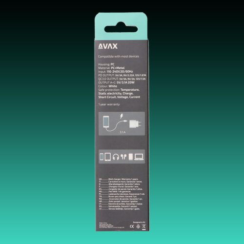 AVAX CH-320 Hálózati fali töltő USB + Type C, 20W