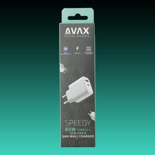 AVAX CH360 SPEEDY 65W GaN töltő USB-C (PD3.0)+USB A (QC), fehér
