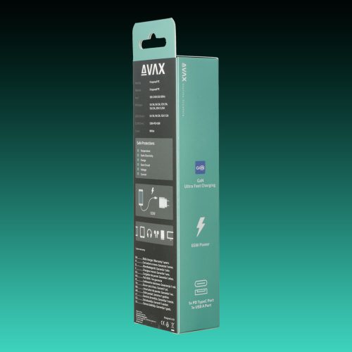 AVAX CH360 SPEEDY 65W GaN hálózati töltő USB A (QC)+Type C (PD3.0), fehér