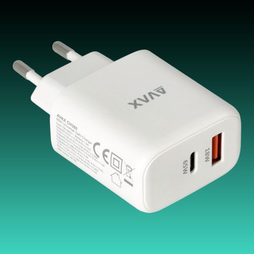 AVAX CH360 SPEEDY 65W GaN hálózati töltő USB A (QC)+Type C (PD3.0), fehér