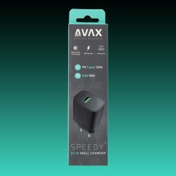   AVAX CH600B SPEEDY+ 20W Gyors hálózati töltő USB A (QC)+Type C (PD), fekete